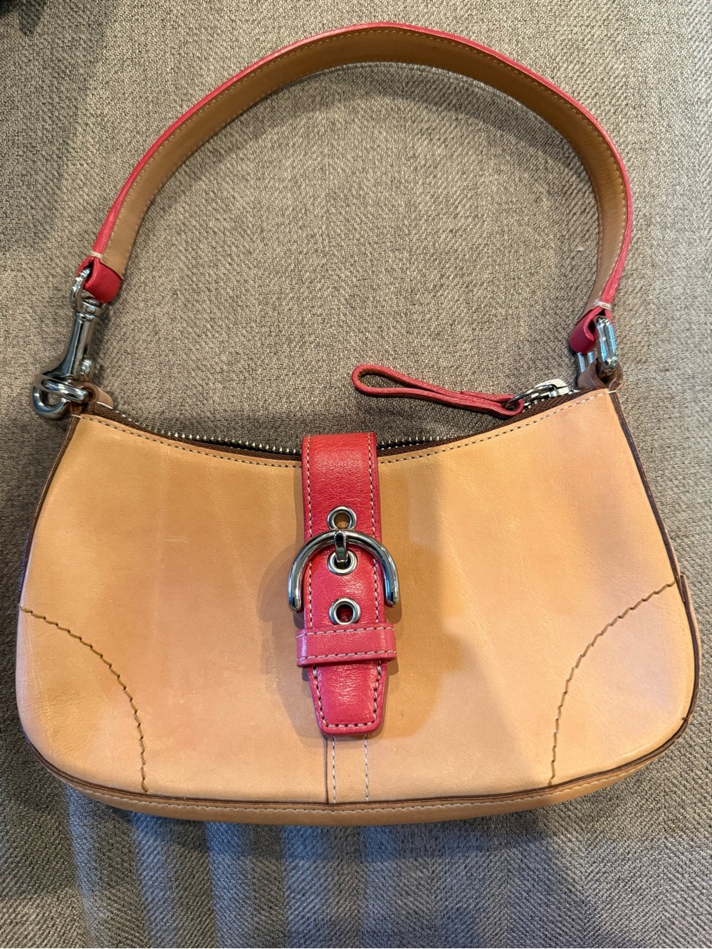 Vintage Coach 6693 Soho Vachetta Leather Demi Baguette Tan & Pink